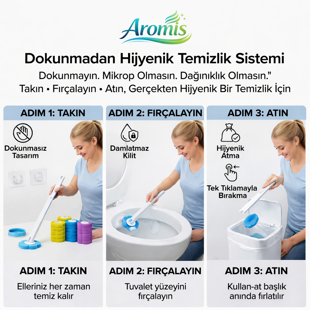 Aromis Hijyenik Tuvalet Fırçası +10 yedek başlık hediye